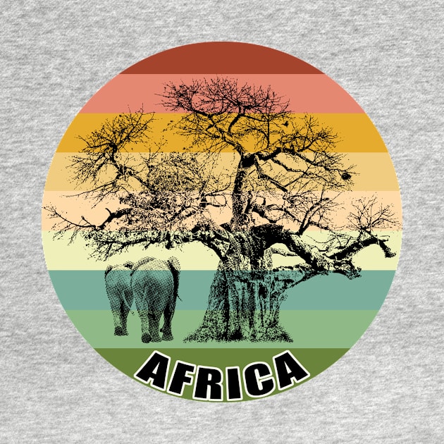 Baobab and Elephants on Vintage Retro Africa Sunset by scotch